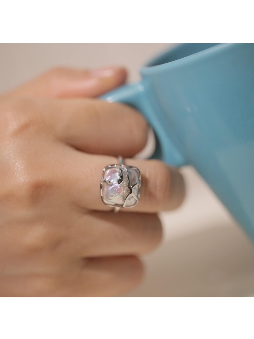 Sterling Silver Baroque Pearl Ring - White - Picture 4 of 4